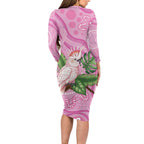 Australia Breast Cancer Awareness Long Sleeve Bodycon Dress Pink Cockatoo Ribbon Aboriginal Dot Art