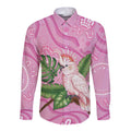 Australia Breast Cancer Awareness Long Sleeve Button Shirt Pink Cockatoo Ribbon Aboriginal Dot Art