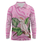 Australia Breast Cancer Awareness Long Sleeve Polo Shirt Pink Cockatoo Ribbon Aboriginal Dot Art