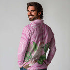 Australia Breast Cancer Awareness Long Sleeve Polo Shirt Pink Cockatoo Ribbon Aboriginal Dot Art
