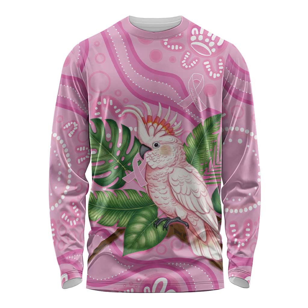 Australia Breast Cancer Awareness Long Sleeve Shirt Pink Cockatoo Ribbon Aboriginal Dot Art