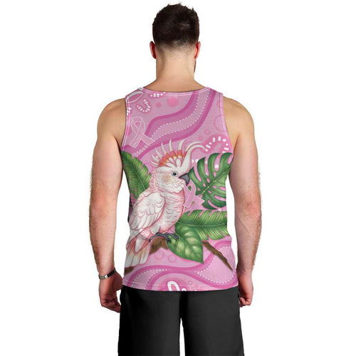 Australia Breast Cancer Awareness Men Tank Top Pink Cockatoo Ribbon Aboriginal Dot Art