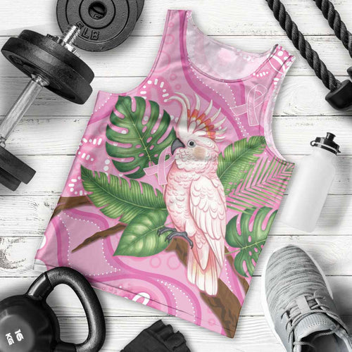 Australia Breast Cancer Awareness Men Tank Top Pink Cockatoo Ribbon Aboriginal Dot Art