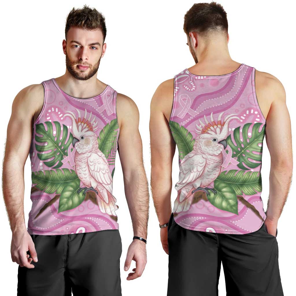 Australia Breast Cancer Awareness Men Tank Top Pink Cockatoo Ribbon Aboriginal Dot Art