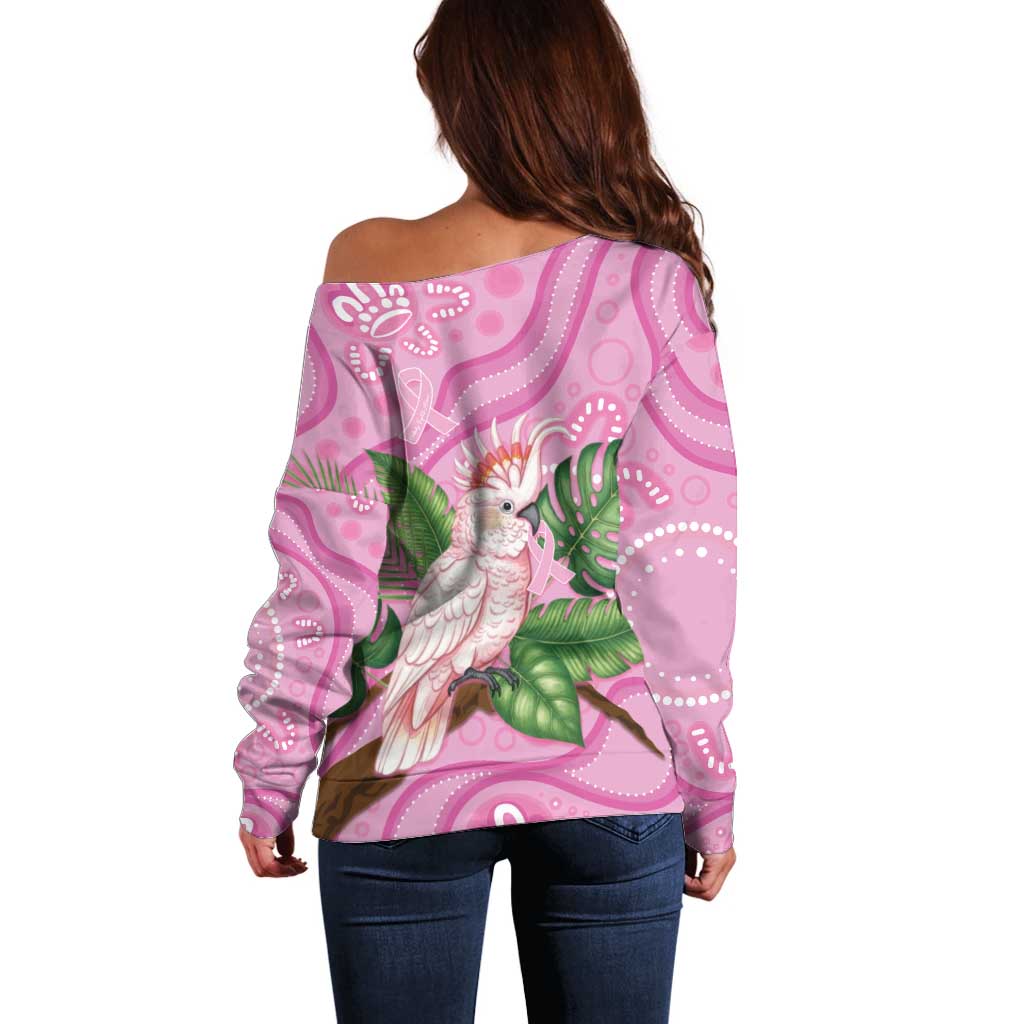 Australia Breast Cancer Awareness Off Shoulder Sweater Pink Cockatoo Ribbon Aboriginal Dot Art