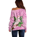 Australia Breast Cancer Awareness Off Shoulder Sweater Pink Cockatoo Ribbon Aboriginal Dot Art
