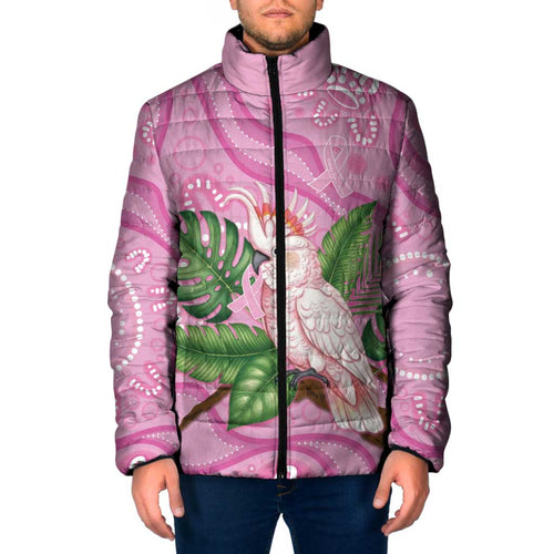 Australia Breast Cancer Awareness Padded Jacket Pink Cockatoo Ribbon Aboriginal Dot Art