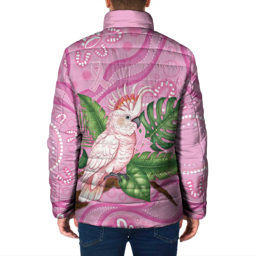 Australia Breast Cancer Awareness Padded Jacket Pink Cockatoo Ribbon Aboriginal Dot Art