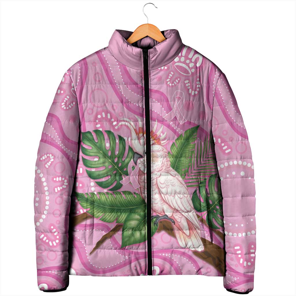 Australia Breast Cancer Awareness Padded Jacket Pink Cockatoo Ribbon Aboriginal Dot Art