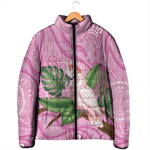 Australia Breast Cancer Awareness Padded Jacket Pink Cockatoo Ribbon Aboriginal Dot Art
