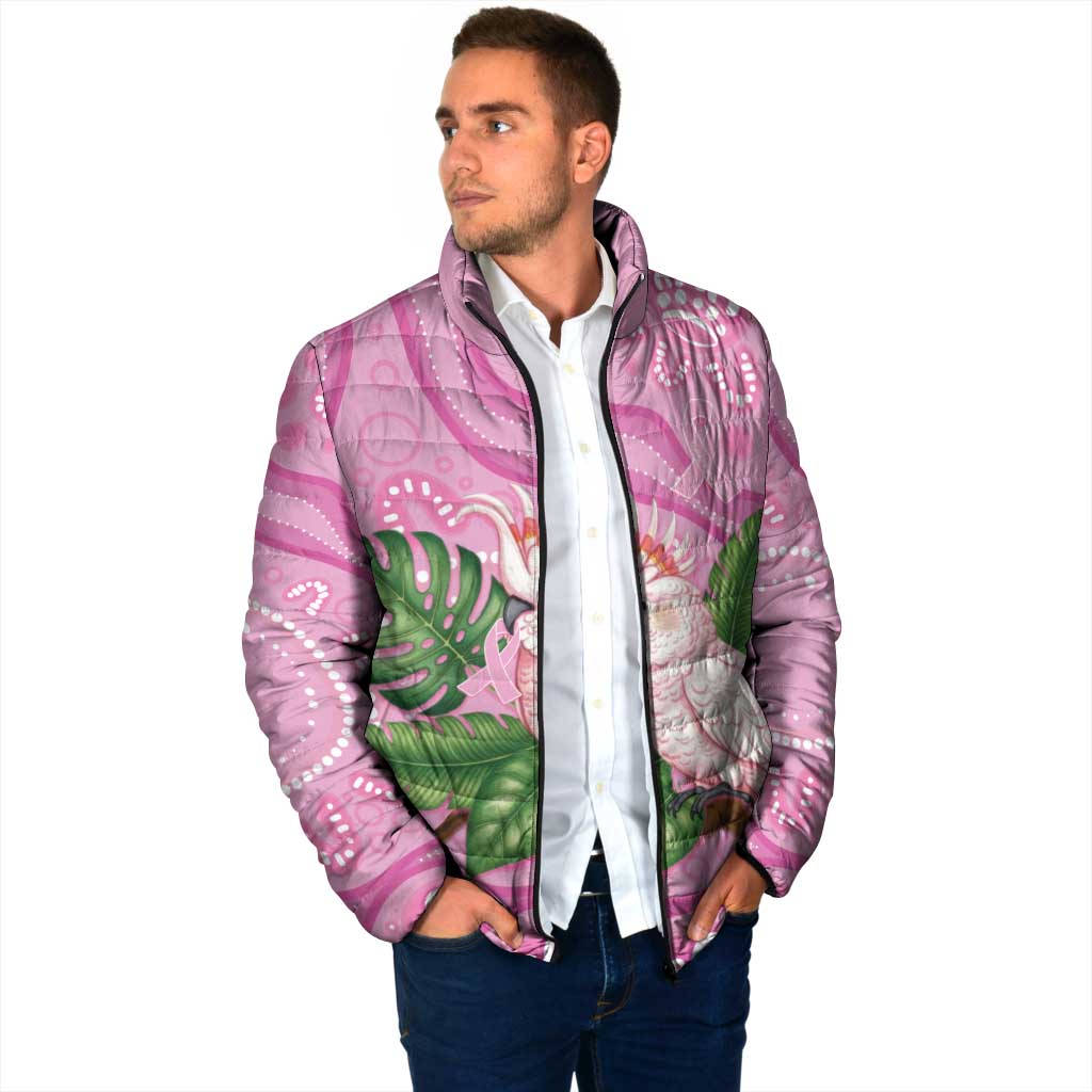 Australia Breast Cancer Awareness Padded Jacket Pink Cockatoo Ribbon Aboriginal Dot Art