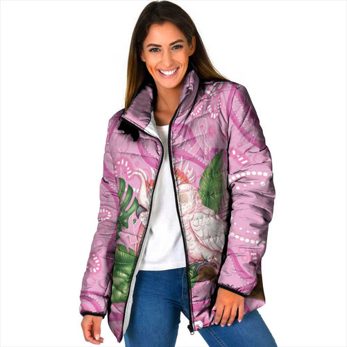 Australia Breast Cancer Awareness Padded Jacket Pink Cockatoo Ribbon Aboriginal Dot Art
