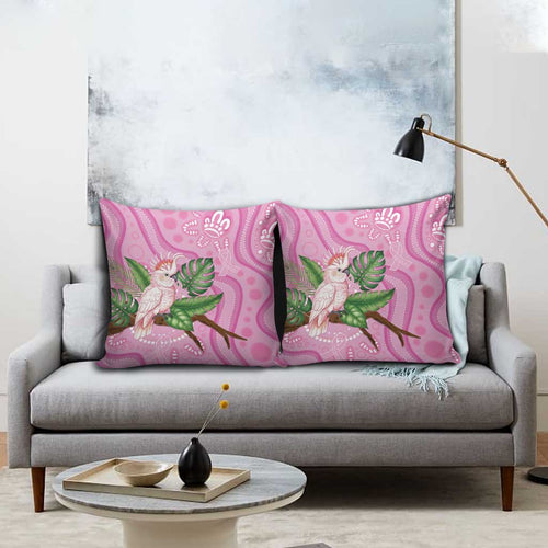 Australia Breast Cancer Awareness Pillow Cover Pink Cockatoo Ribbon Aboriginal Dot Art