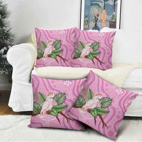 Australia Breast Cancer Awareness Pillow Cover Pink Cockatoo Ribbon Aboriginal Dot Art