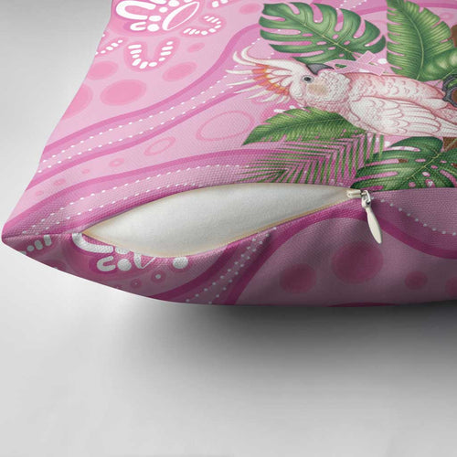 Australia Breast Cancer Awareness Pillow Cover Pink Cockatoo Ribbon Aboriginal Dot Art