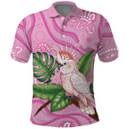 Australia Breast Cancer Awareness Polo Shirt Pink Cockatoo Ribbon Aboriginal Dot Art