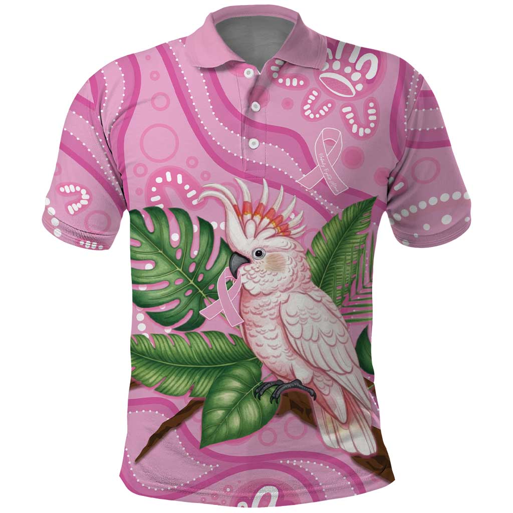Australia Breast Cancer Awareness Polo Shirt Pink Cockatoo Ribbon Aboriginal Dot Art