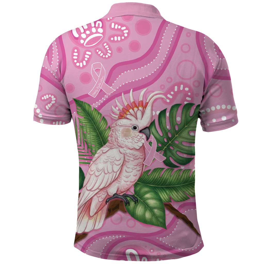 Australia Breast Cancer Awareness Polo Shirt Pink Cockatoo Ribbon Aboriginal Dot Art