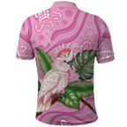 Australia Breast Cancer Awareness Polo Shirt Pink Cockatoo Ribbon Aboriginal Dot Art