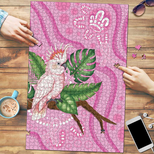 Australia Breast Cancer Awareness Puzzle Pink Cockatoo Ribbon Aboriginal Dot Art