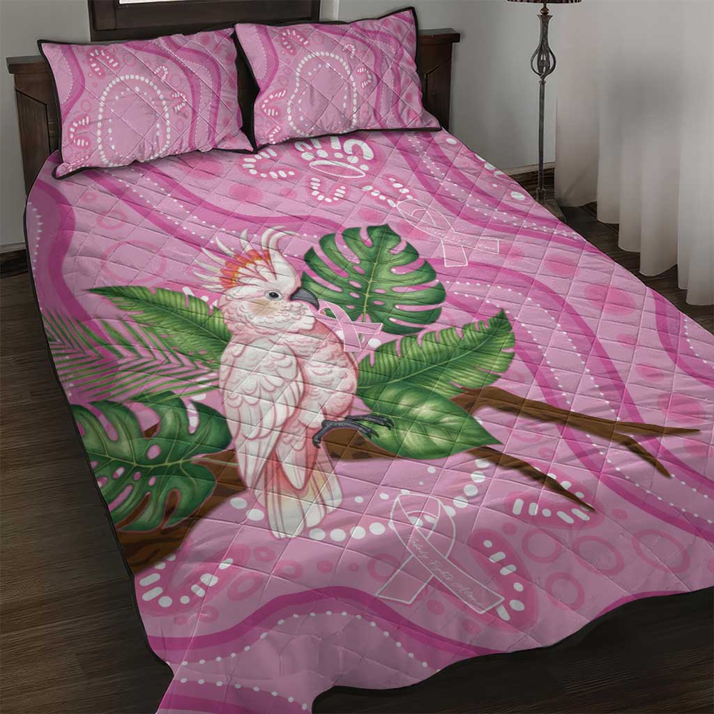 Australia Breast Cancer Awareness Quilt Bed Set Pink Cockatoo Ribbon Aboriginal Dot Art
