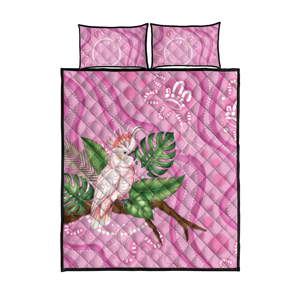 Australia Breast Cancer Awareness Quilt Bed Set Pink Cockatoo Ribbon Aboriginal Dot Art