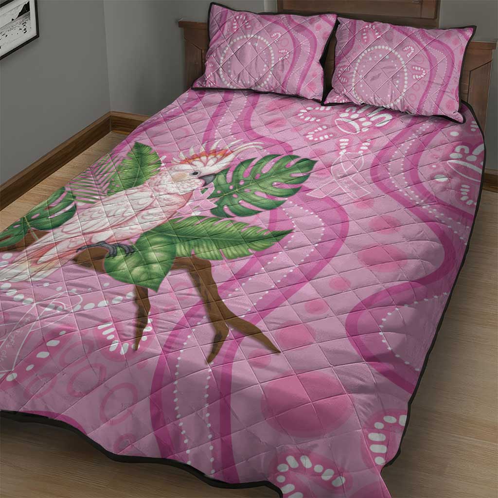 Australia Breast Cancer Awareness Quilt Bed Set Pink Cockatoo Ribbon Aboriginal Dot Art