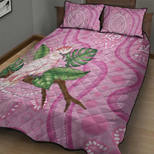 Australia Breast Cancer Awareness Quilt Bed Set Pink Cockatoo Ribbon Aboriginal Dot Art
