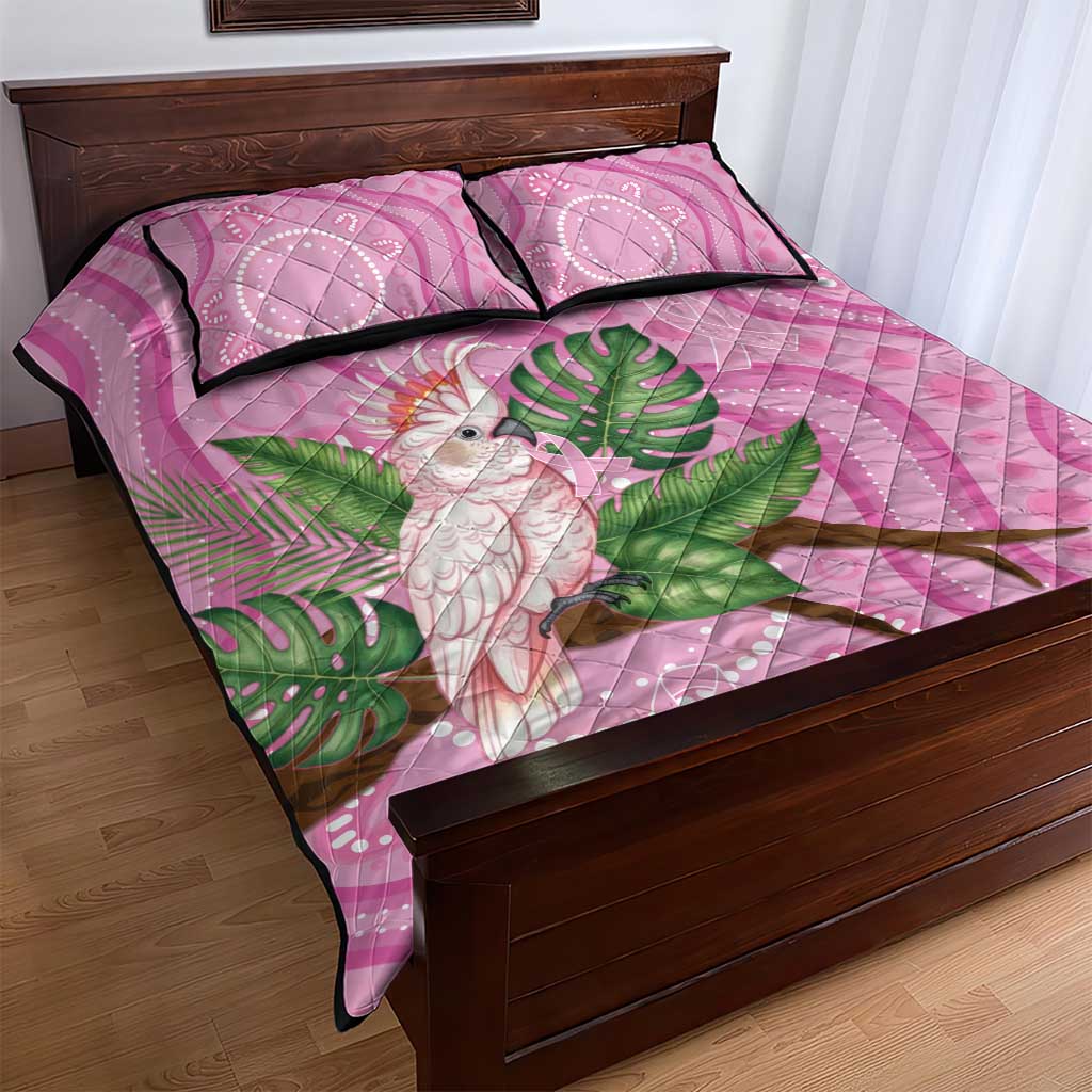 Australia Breast Cancer Awareness Quilt Bed Set Pink Cockatoo Ribbon Aboriginal Dot Art
