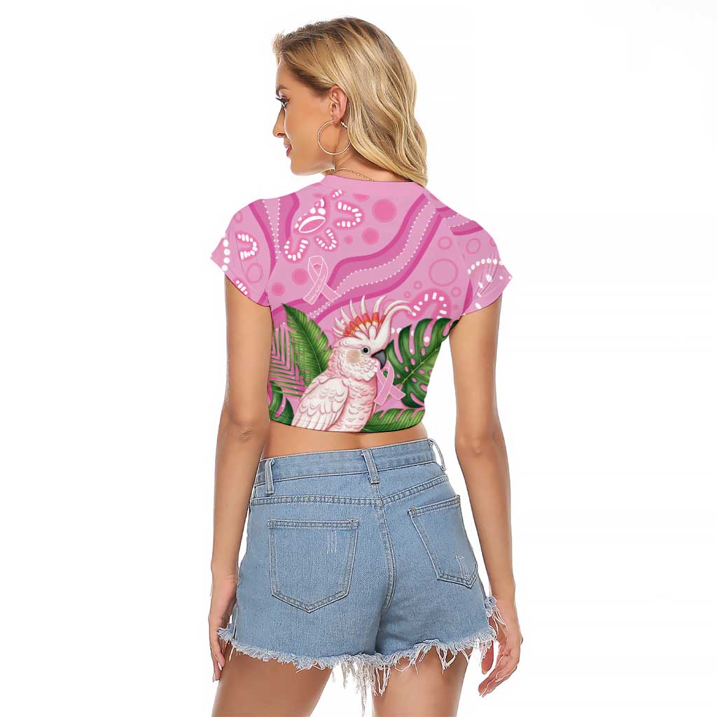 Australia Breast Cancer Awareness Raglan Cropped T Shirt Pink Cockatoo Ribbon Aboriginal Dot Art