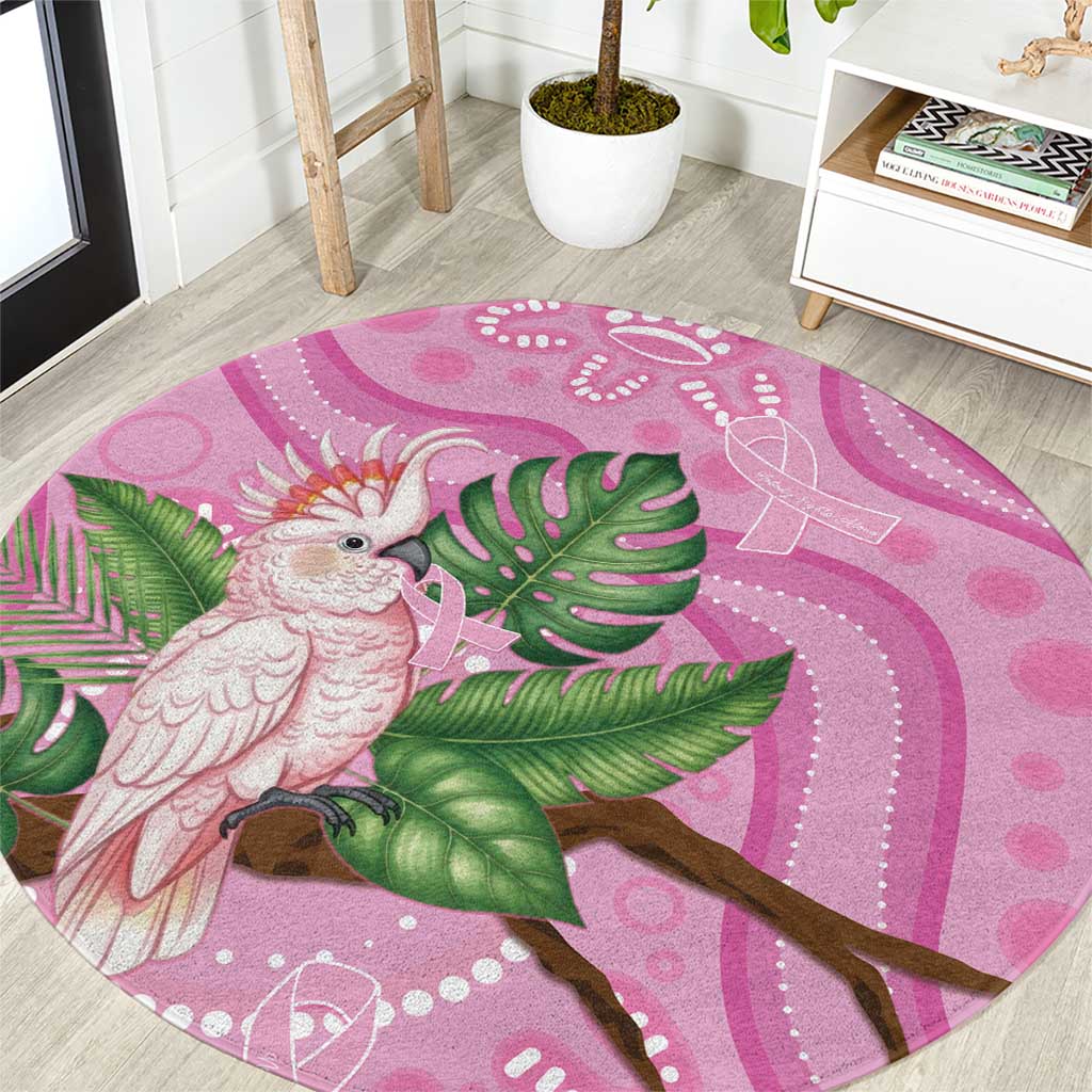Australia Breast Cancer Awareness Round Carpet Pink Cockatoo Ribbon Aboriginal Dot Art