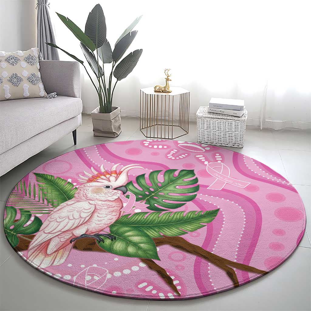 Australia Breast Cancer Awareness Round Carpet Pink Cockatoo Ribbon Aboriginal Dot Art