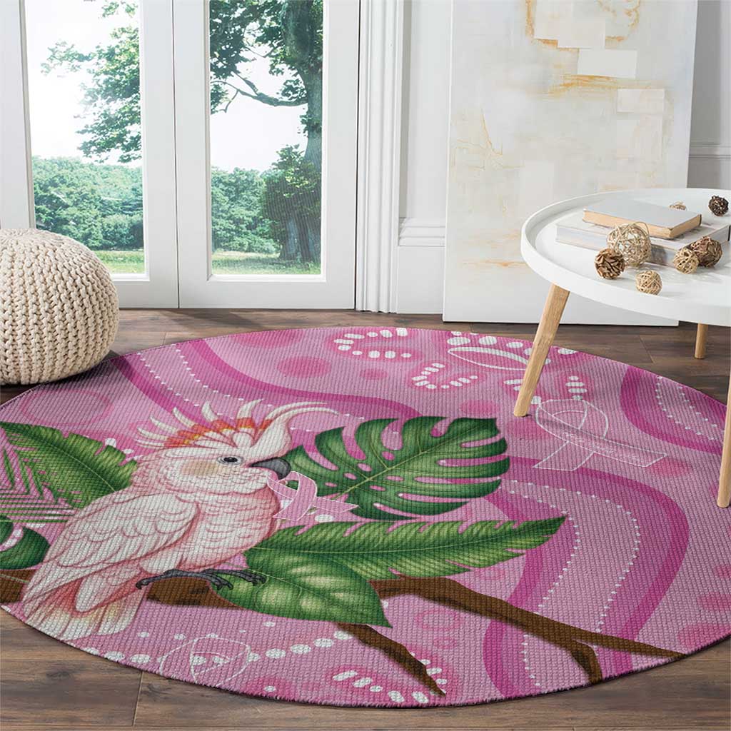 Australia Breast Cancer Awareness Round Carpet Pink Cockatoo Ribbon Aboriginal Dot Art