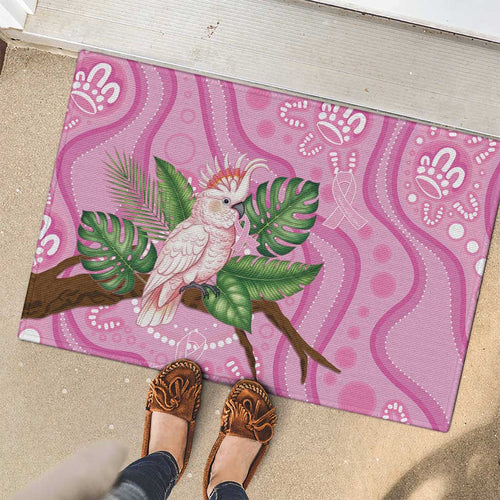 Australia Breast Cancer Awareness Rubber Doormat Pink Cockatoo Ribbon Aboriginal Dot Art