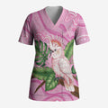 Australia Breast Cancer Awareness Scrub Top Pink Cockatoo Ribbon Aboriginal Dot Art