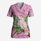 Australia Breast Cancer Awareness Scrub Top Pink Cockatoo Ribbon Aboriginal Dot Art