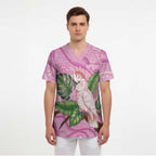 Australia Breast Cancer Awareness Scrub Top Pink Cockatoo Ribbon Aboriginal Dot Art