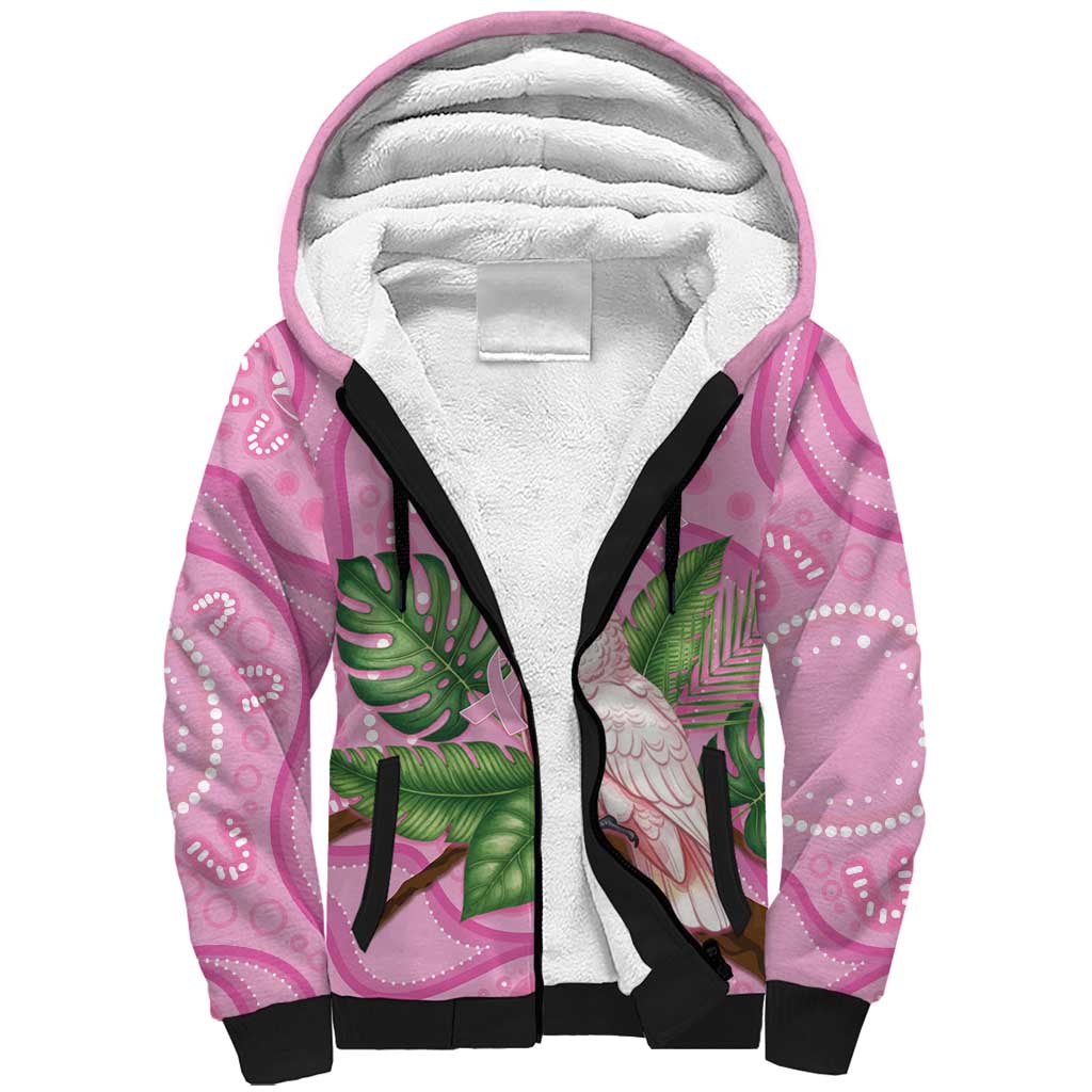 Australia Breast Cancer Awareness Sherpa Hoodie Pink Cockatoo Ribbon Aboriginal Dot Art