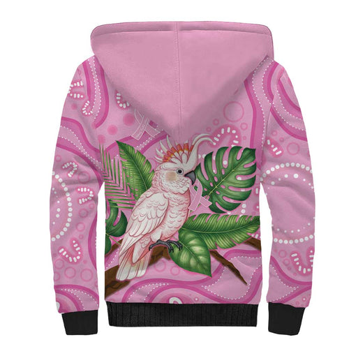 Australia Breast Cancer Awareness Sherpa Hoodie Pink Cockatoo Ribbon Aboriginal Dot Art