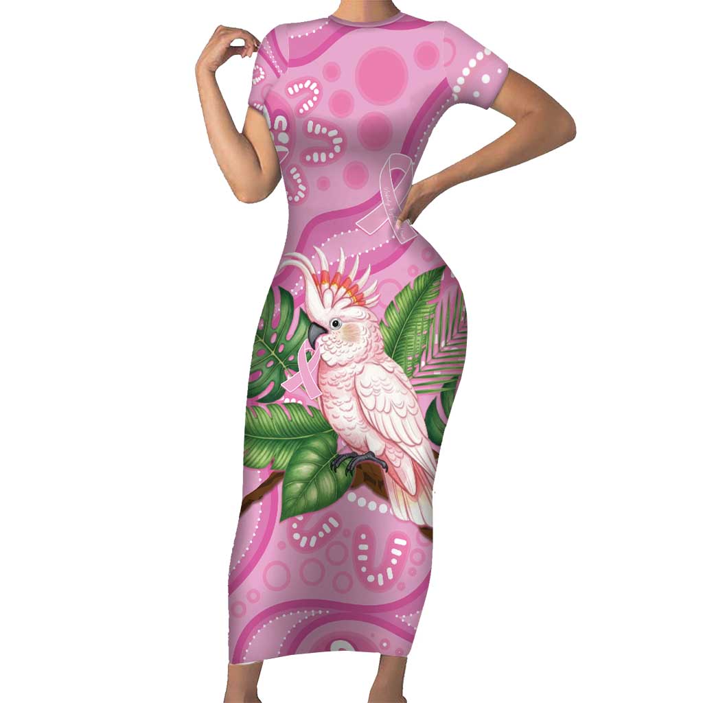 Australia Breast Cancer Awareness Short Sleeve Bodycon Dress Pink Cockatoo Ribbon Aboriginal Dot Art