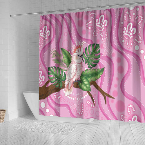 Australia Breast Cancer Awareness Shower Curtain Pink Cockatoo Ribbon Aboriginal Dot Art