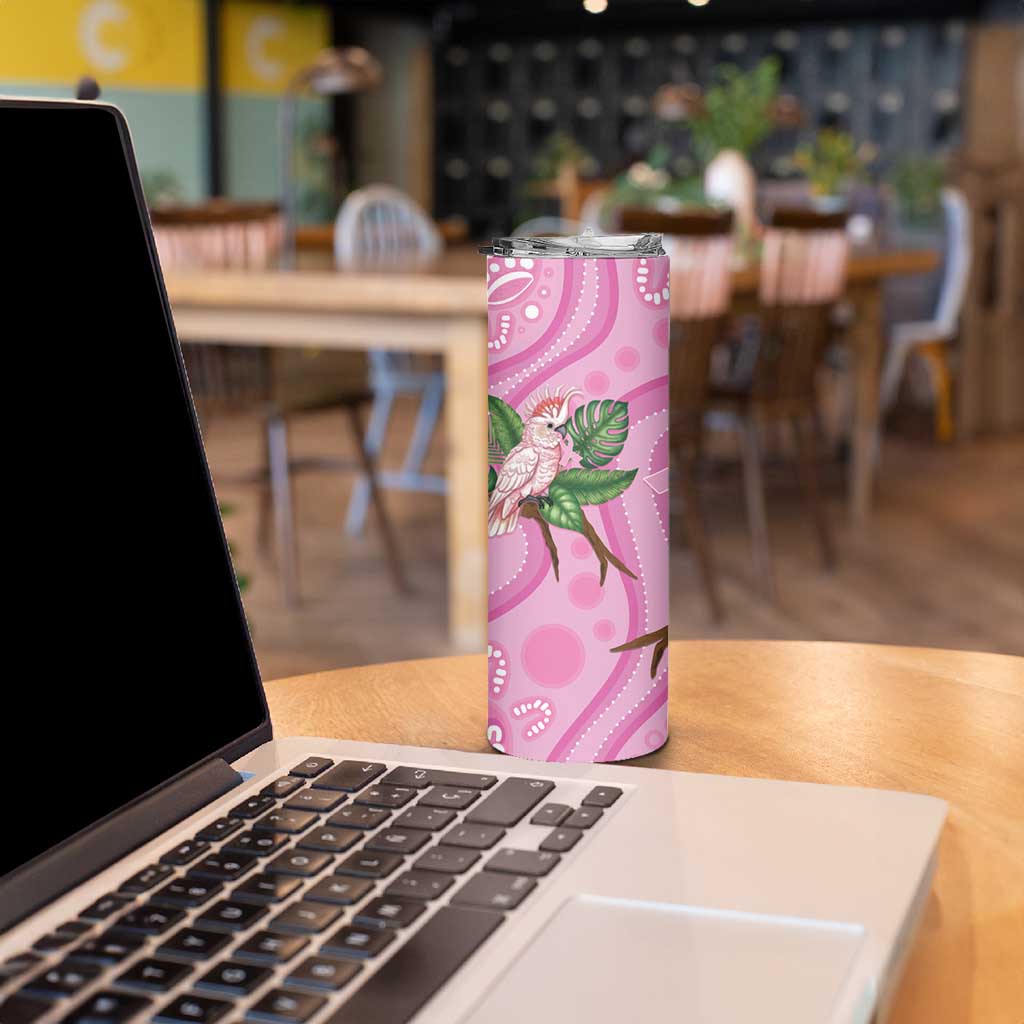 Australia Breast Cancer Awareness Skinny Tumbler Pink Cockatoo Ribbon Aboriginal Dot Art