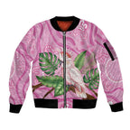 Australia Breast Cancer Awareness Sleeve Zip Bomber Jacket Pink Cockatoo Ribbon Aboriginal Dot Art
