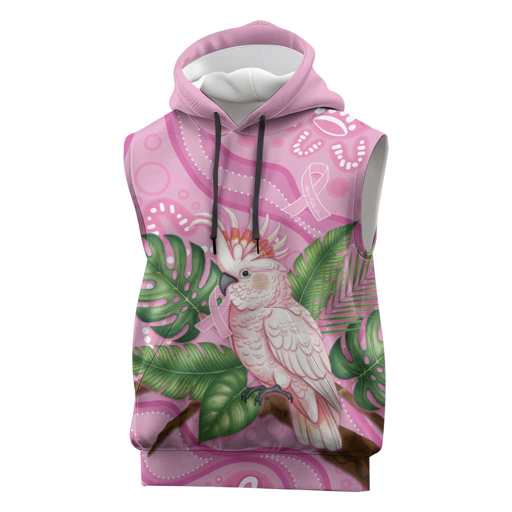 Australia Breast Cancer Awareness Sleeveless Hoodie Pink Cockatoo Ribbon Aboriginal Dot Art