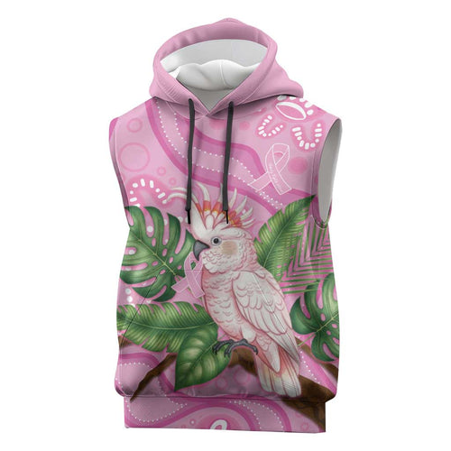 Australia Breast Cancer Awareness Sleeveless Hoodie Pink Cockatoo Ribbon Aboriginal Dot Art