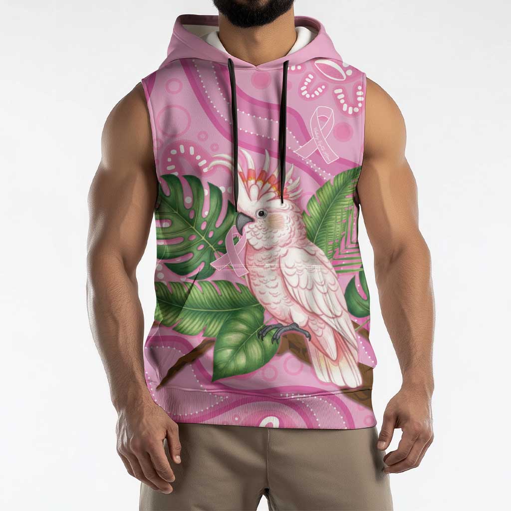 Australia Breast Cancer Awareness Sleeveless Hoodie Pink Cockatoo Ribbon Aboriginal Dot Art