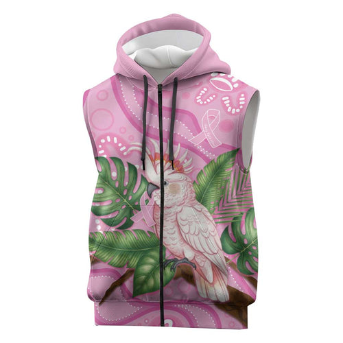 Australia Breast Cancer Awareness Sleeveless Zip Hoodie Pink Cockatoo Ribbon Aboriginal Dot Art