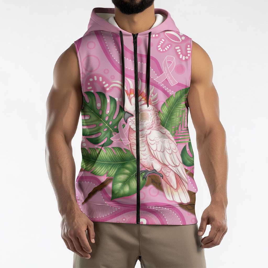 Australia Breast Cancer Awareness Sleeveless Zip Hoodie Pink Cockatoo Ribbon Aboriginal Dot Art
