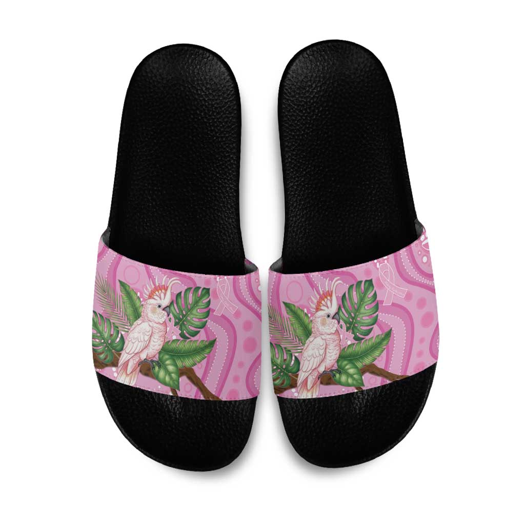 Australia Breast Cancer Awareness Slide Sandals Pink Cockatoo Ribbon Aboriginal Dot Art