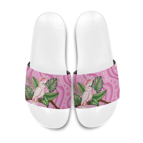 Australia Breast Cancer Awareness Slide Sandals Pink Cockatoo Ribbon Aboriginal Dot Art